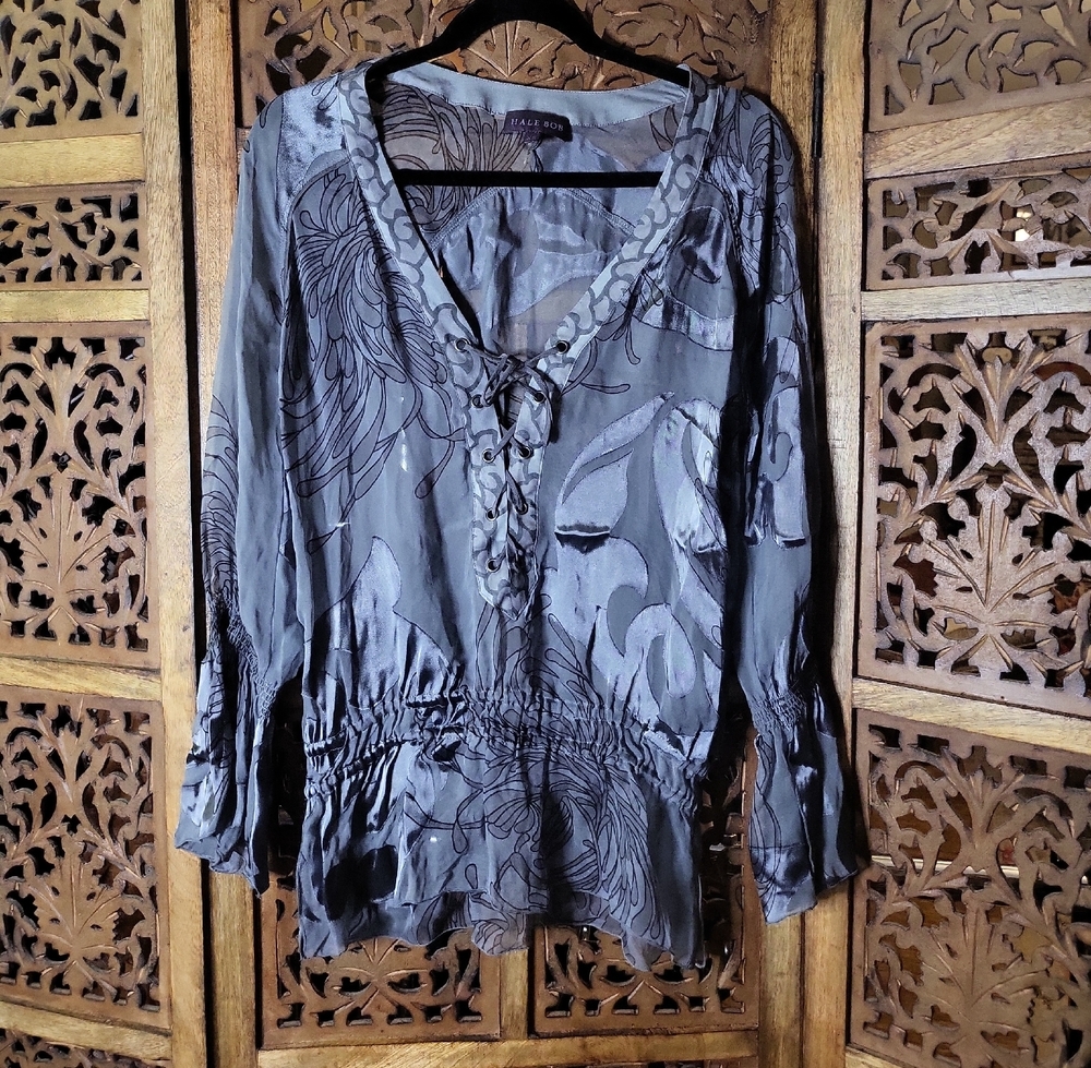 Hale Bob Charcoal Floral Blouse